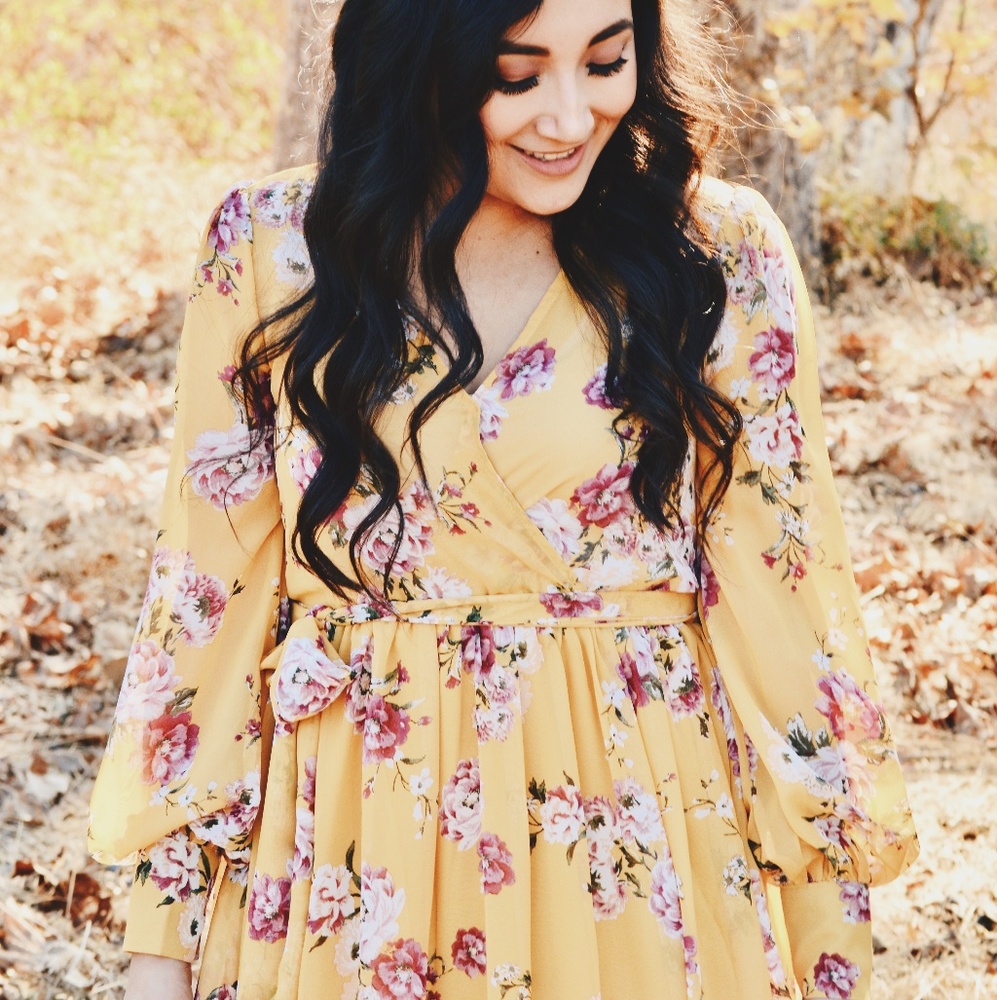 SOLD - Floral Maxi Dress - Mustard